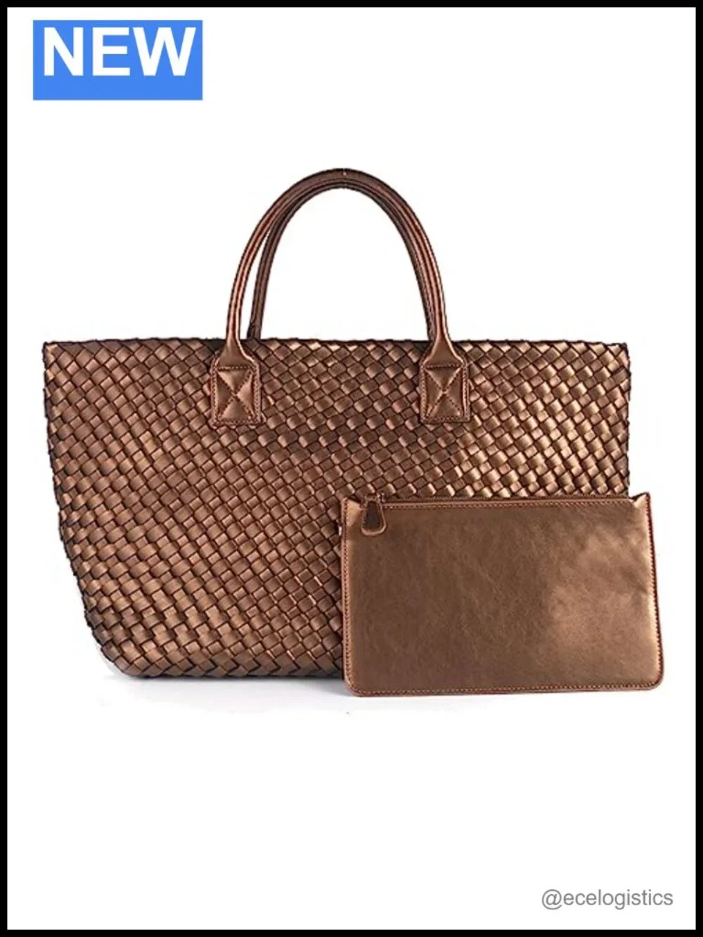 Vegan Leather Woven Tote Bag with Clutch, Large Capacity Shopper Hobo Handbag